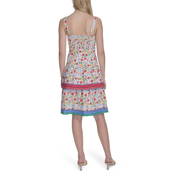 Eliza J. Floral Print Midi Dress Square Neck Sleeveless Bow - Picture 9 of 14